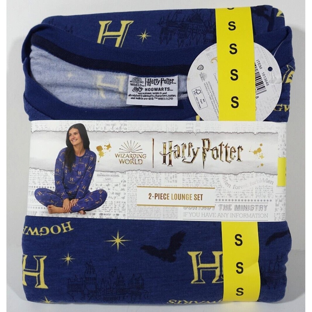 Harry Potter Wizarding World Pajama Set Women Small Blue Hogwarts Graphic NWT